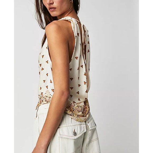 🎉LAST CHANCE🎉 FREE PEOPLE Silas Printed Cowlneck Top / Ivory Combo - Picture 2 of 13